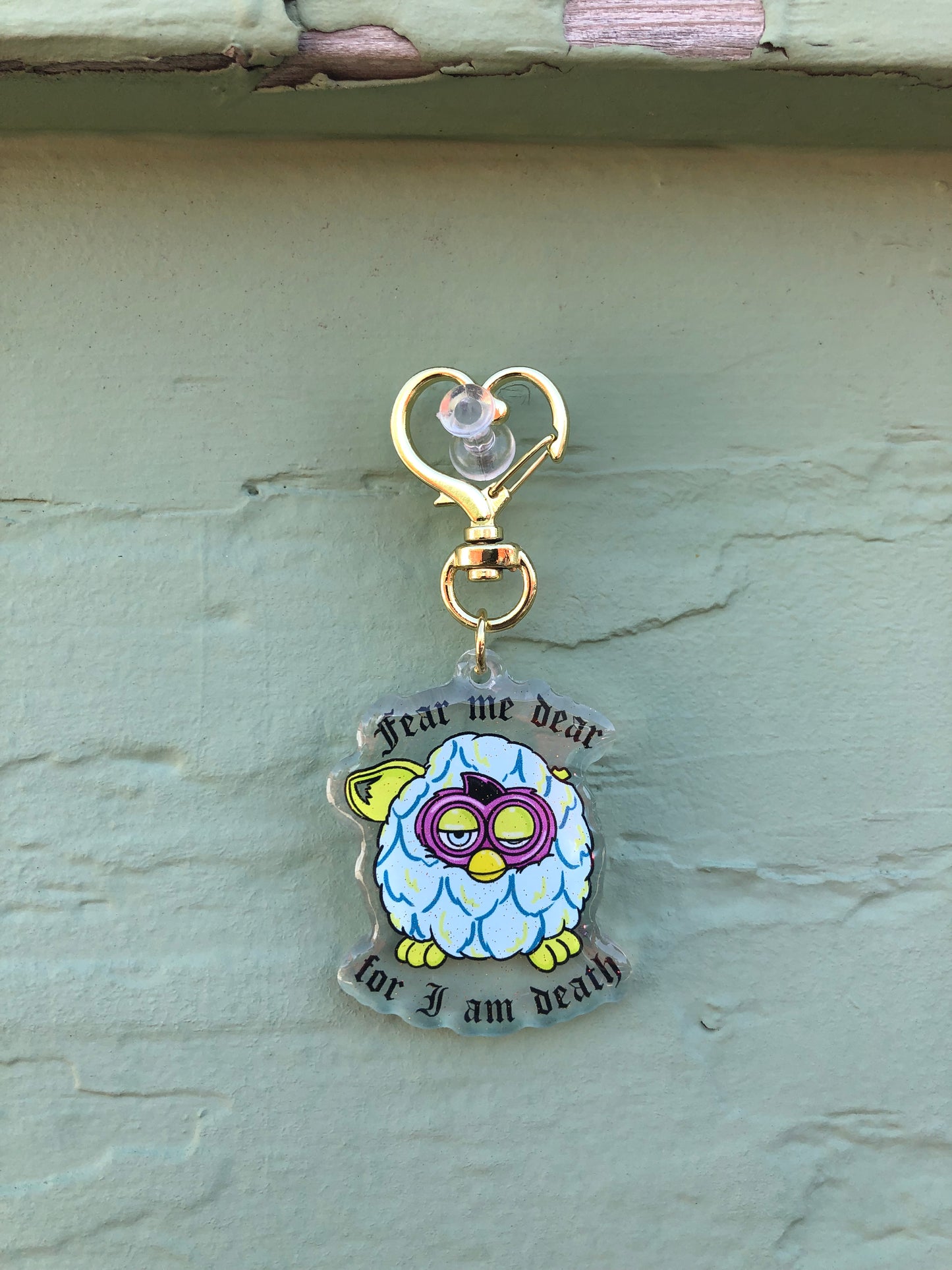 Evil Furby Bebo glitter keychain